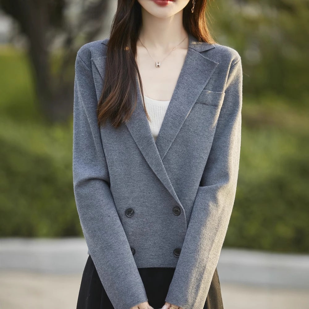 Spring and Autumn Suit Collar Worsted Wool Cardigan Women's Casual Tops Autumn and Winter Cashmere Sweater Top New Style