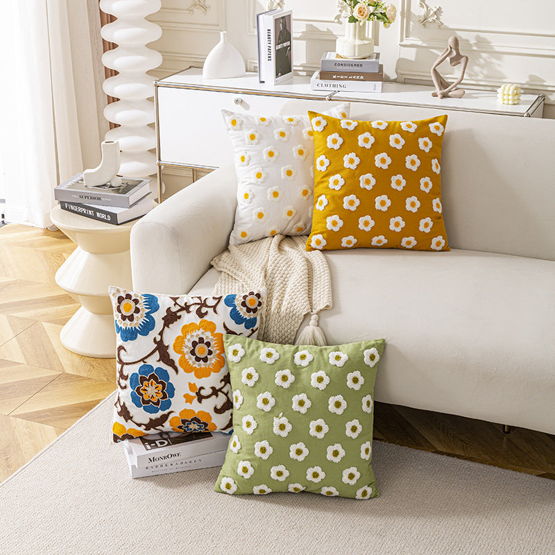 Nordic Towel Embroidered Embroidered Embroidered Pillow Living Room Cream Sofa Cushion Flower Model Room Bay Window Cushion Cover
