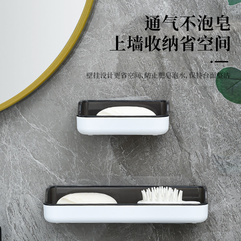 Wall-mounted Soap Box Bathroom Non-perforated Suction-cup Soap Box Bathroom Creative Double-layer Draining Rack Storage Rack