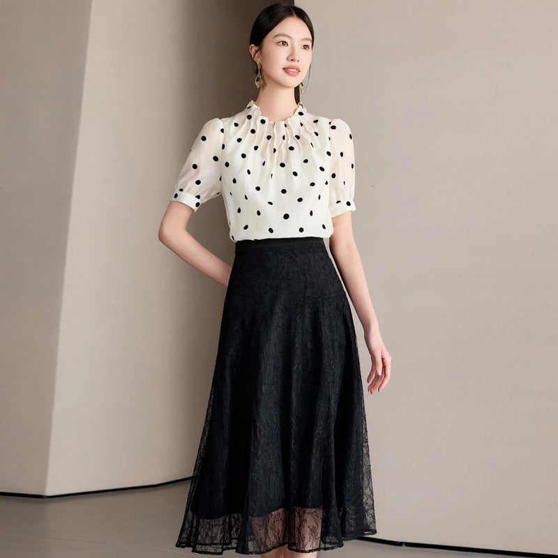 Summer New Short-Sleeved Design Romantic Polka Dot Women's Shirt Small Fresh and Stylish Tencel Skin-Friendly Small Stand-Up Collar Shirt