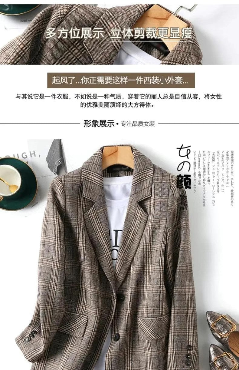 Plaid Small Suit for Women 2025 Spring and Autumn New Versatile British Style Spring and Autumn Loose Trendy Mom Casual Suit Jacket for Women