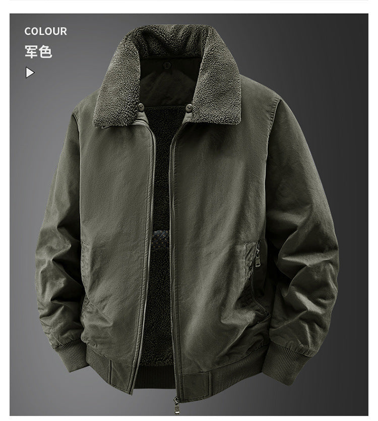 2025 New Winter Men's Workwear Large Size Imitation Wool Velvet Cotton Jacket Men's Warm Cotton Clothing Winter Cotton Clothing 7958