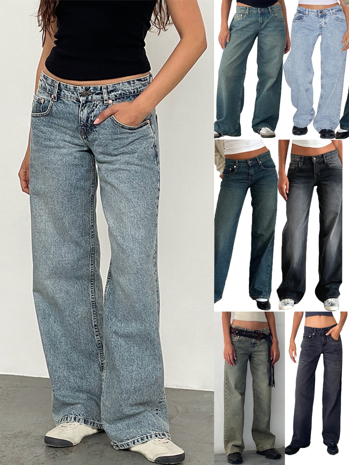 Amazon AliExpress TEMU New Cross-border Special for High Quality European and American Women Straight Tube Micro Horn Denim Pants