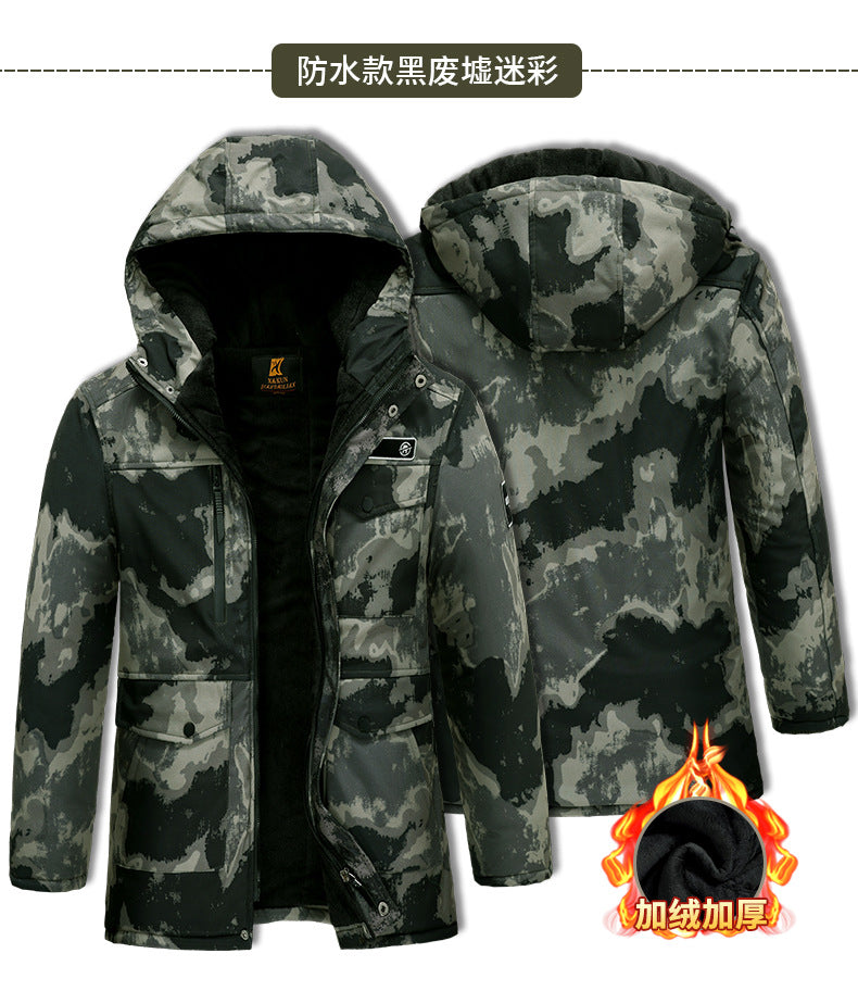 Thickened Camouflage Clothing, Fleece-Lined Cotton Coat, Warm, Cold-Proof, Windproof and Waterproof Cold Storage Labor Protection Clothing, Cotton-Padded Jacket, Cotton-Padded Work Clothes for Men