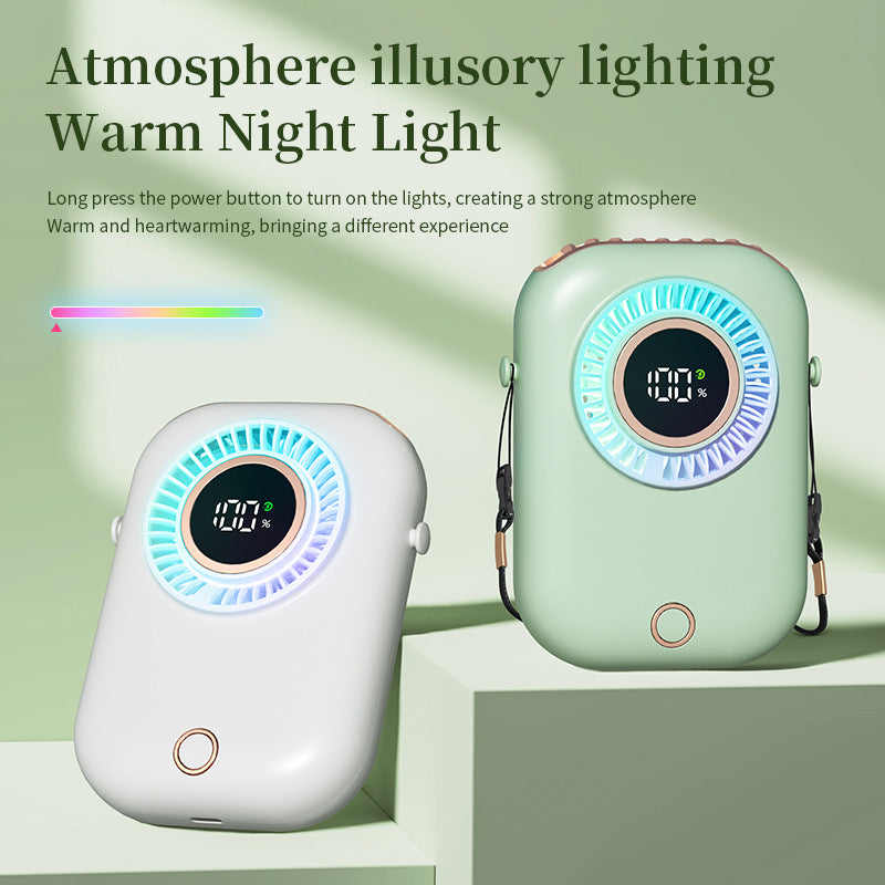New Handheld Digital Display Small Fan Portable USB Lazy Electric Fan Outdoor Mini Waist Fan Hanging Neck Fan