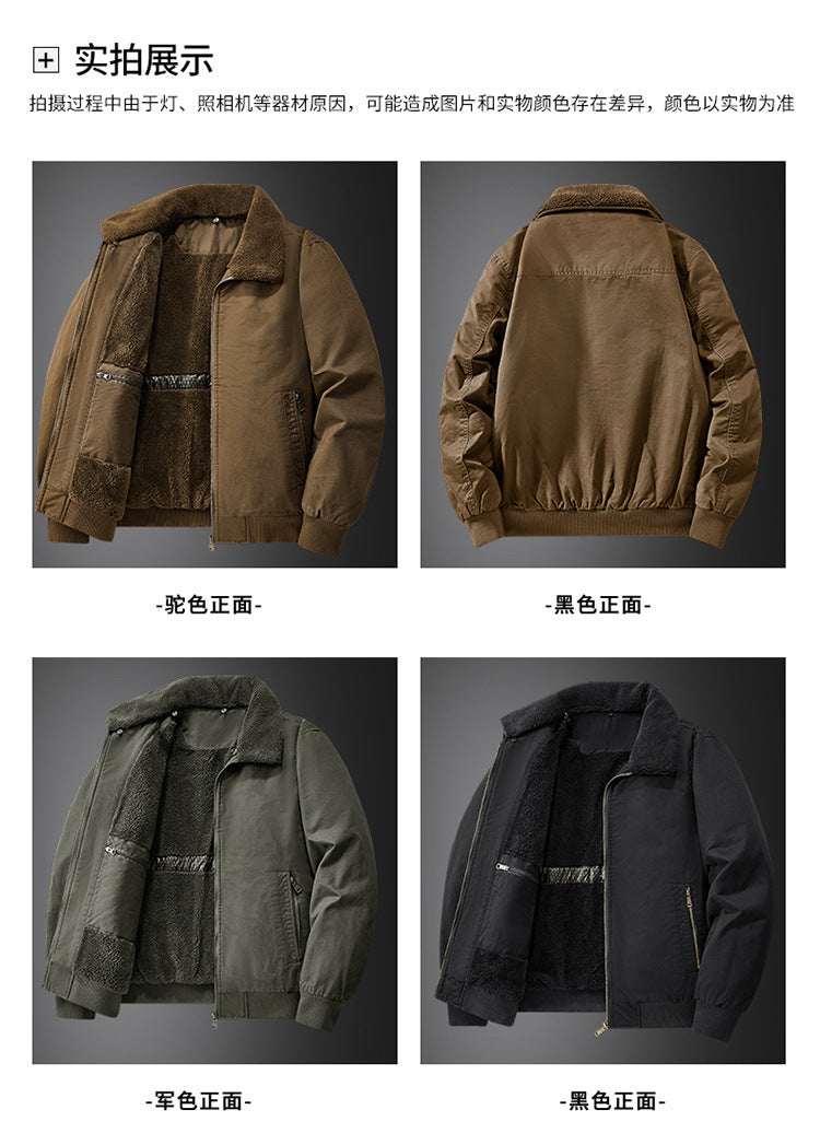 2025 New Winter Men's Workwear Large Size Imitation Wool Velvet Cotton Jacket Men's Warm Cotton Clothing Winter Cotton Clothing 7958