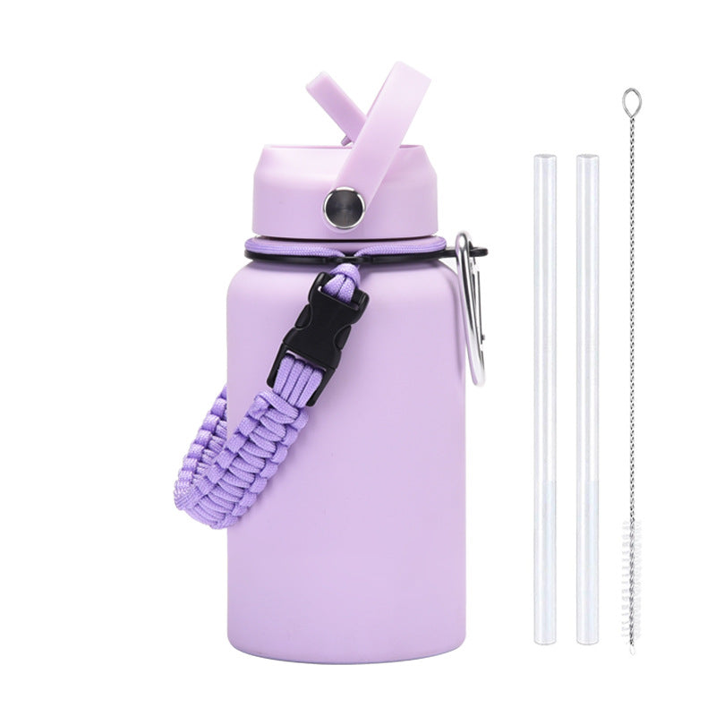 New 650ml Stainless Steel Insulated Cup with Braided Rope Straw Water Cup for Men and Women Outdoor Sports Insulated Water Kettle