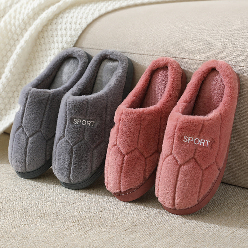 Embroidered letter cotton slippers thick bottom home women's indoor home winter thickened warm plush slippers wholesale