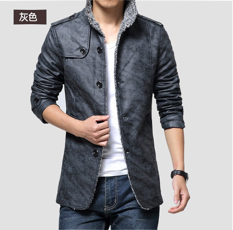 Cross-border Amazon men's clothing factory in stock Winter new men's stand collar PU fur integrated warm jacket