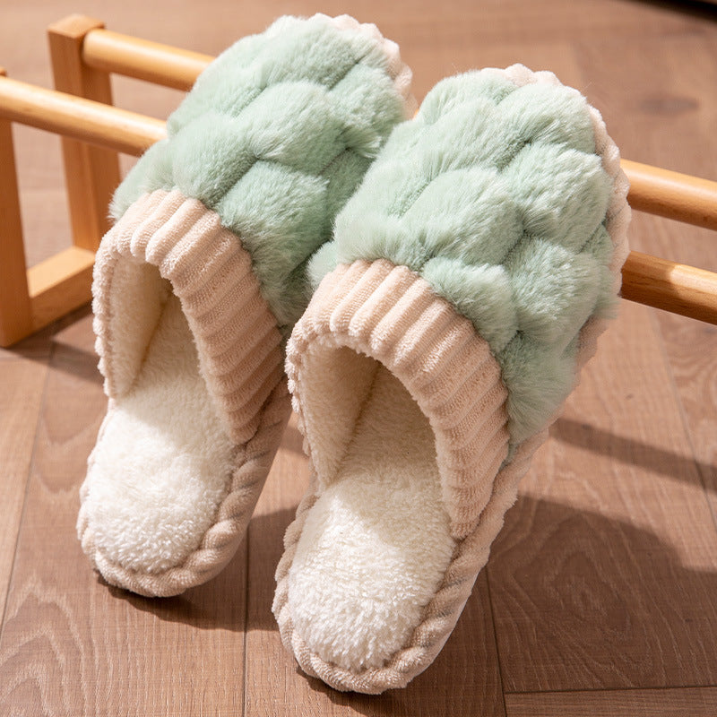 Cotton Slippers Women's Autumn and Winter Indoor Household Non-slip Soft Bottom Warm Couple Wool Plush Moon Slippers Men's