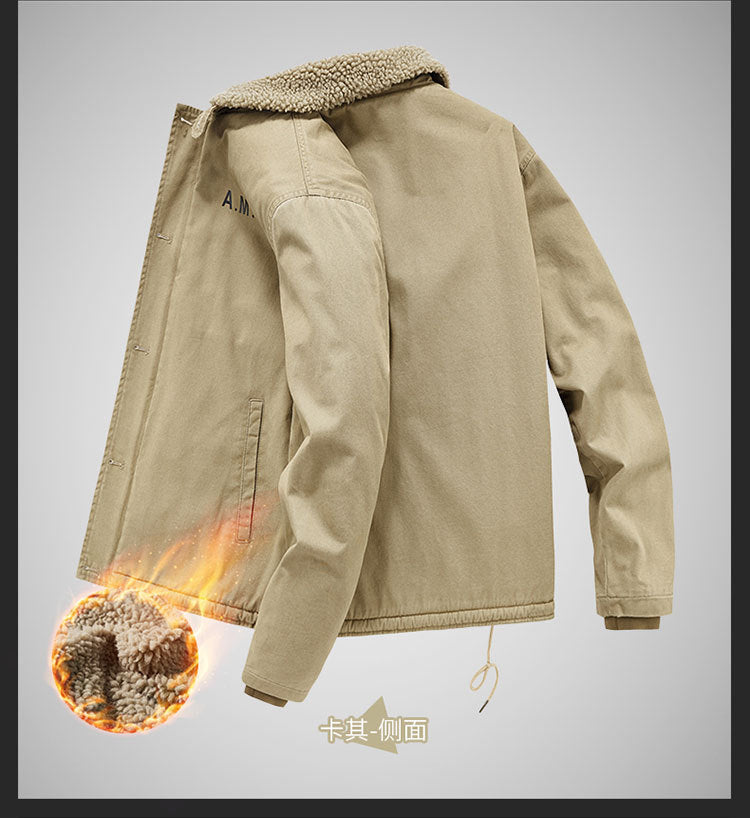 Winter fleece-lined Thickened Cotton-padded Clothes Men's Warm Crock Jacket Youth Wool Collar Retro Casual Cotton-padded Jacket Men's 2188