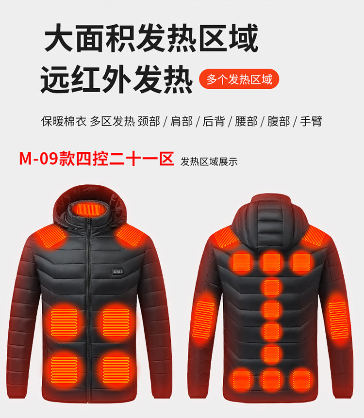 Cross-Border Exclusive Supply of Winter Four-Control Twenty-One Constant Temperature Smart Heating Jacket, Youth Casual Heating Clothing, Heated Clothing for Men and Women