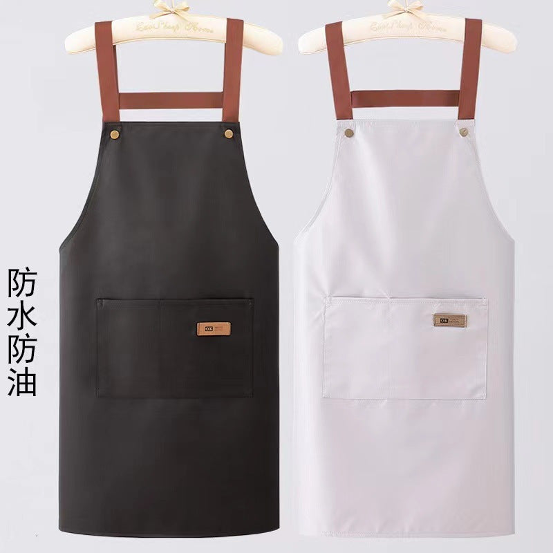 New Waterproof and Oil-Proof Apron Kitchen Cooking Apron Anti-Fouling Fabric Men's and Women's Cafe Printed Work Clothes Customization