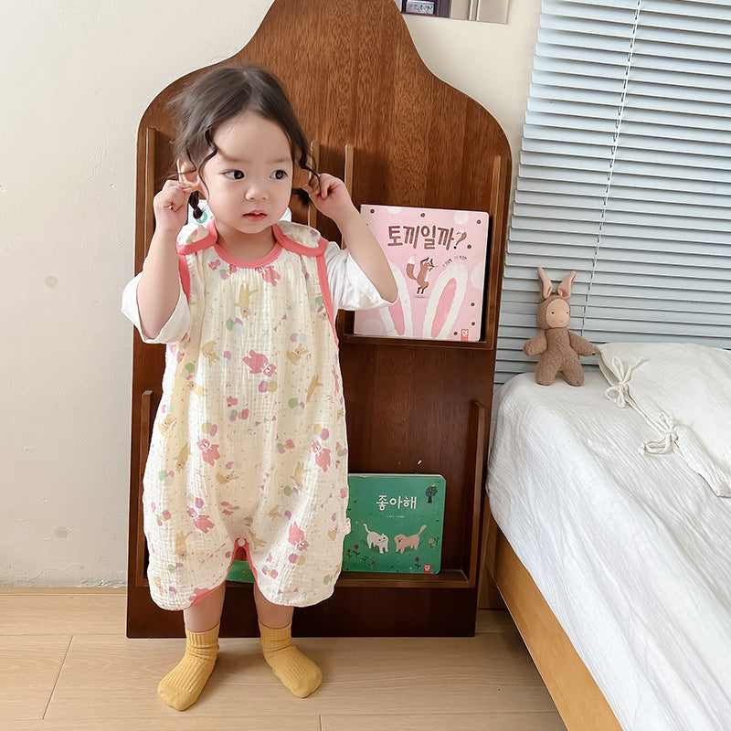 Baby Vest Sleeping Bag Summer Thin Gauze Pure Cotton Baby Kick-proof Sleeveless Children's Pajamas Air-conditioned Room Anti-cold