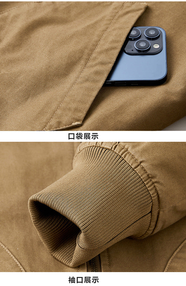 Winter Men's Lapel Pure Cotton American Casual Work Coat Lamb Fleece Coat Maillard Autumn and Winter Cotton Coat 8218