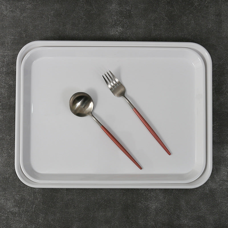 Rectangular Melamine Tray for Hotels and Restaurants, Commercial Imitation Porcelain Plastic Tray with Double Handles for Serving Dishes, Food-Grade