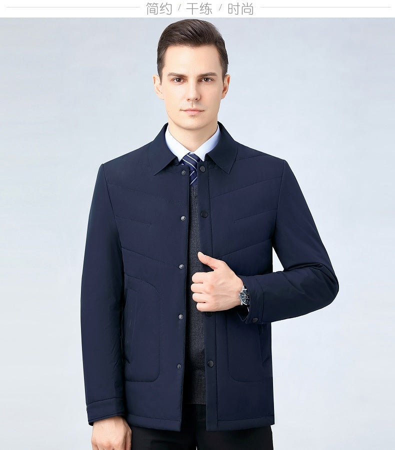 2025 Winter Mulberry Silk Men's Cotton Jacket with Turn-Down Collar, Quilted Middle-Aged Business Casual Cotton Coat for Dad