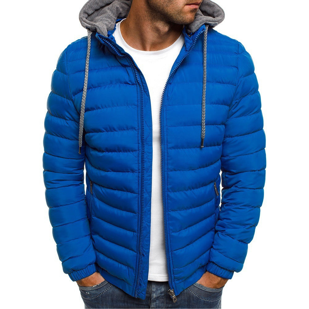 Winter Clothing Cross-border Foreign Trade New Down Cotton Jacket Men's Clothing Simple Atmospheric Loose Men's European Size Hooded Thickened Cotton Clothes