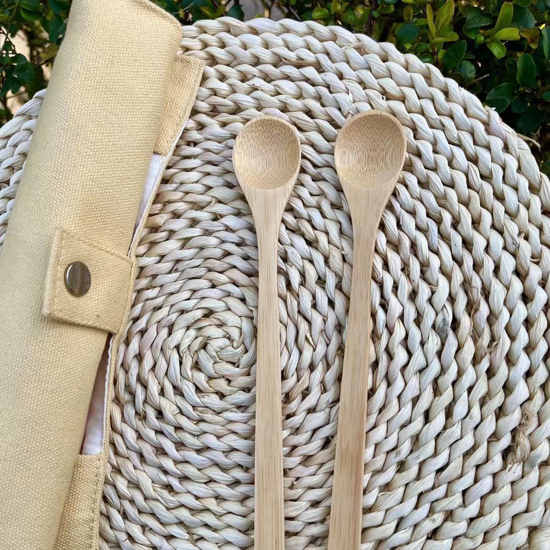 Factory wholesale long handle bamboo spoon kitchen condiment spoon coffee milk mixing spoon mixers spoon honey jam spoon