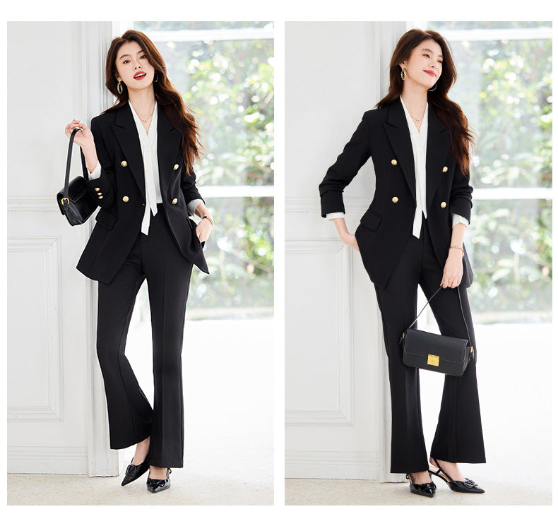 Double-Breasted Suit Set for Women, Autumn and Winter New Style, Korean Fashion, Casual, Professional Attire, Slim Fit, White-Collar Business Long-Sleeve Suit