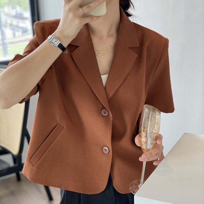 Fashion Short-Sleeve Blazer for Women 2025 Summer Thin Korean Version New Drapey Short Casual Blazer Top