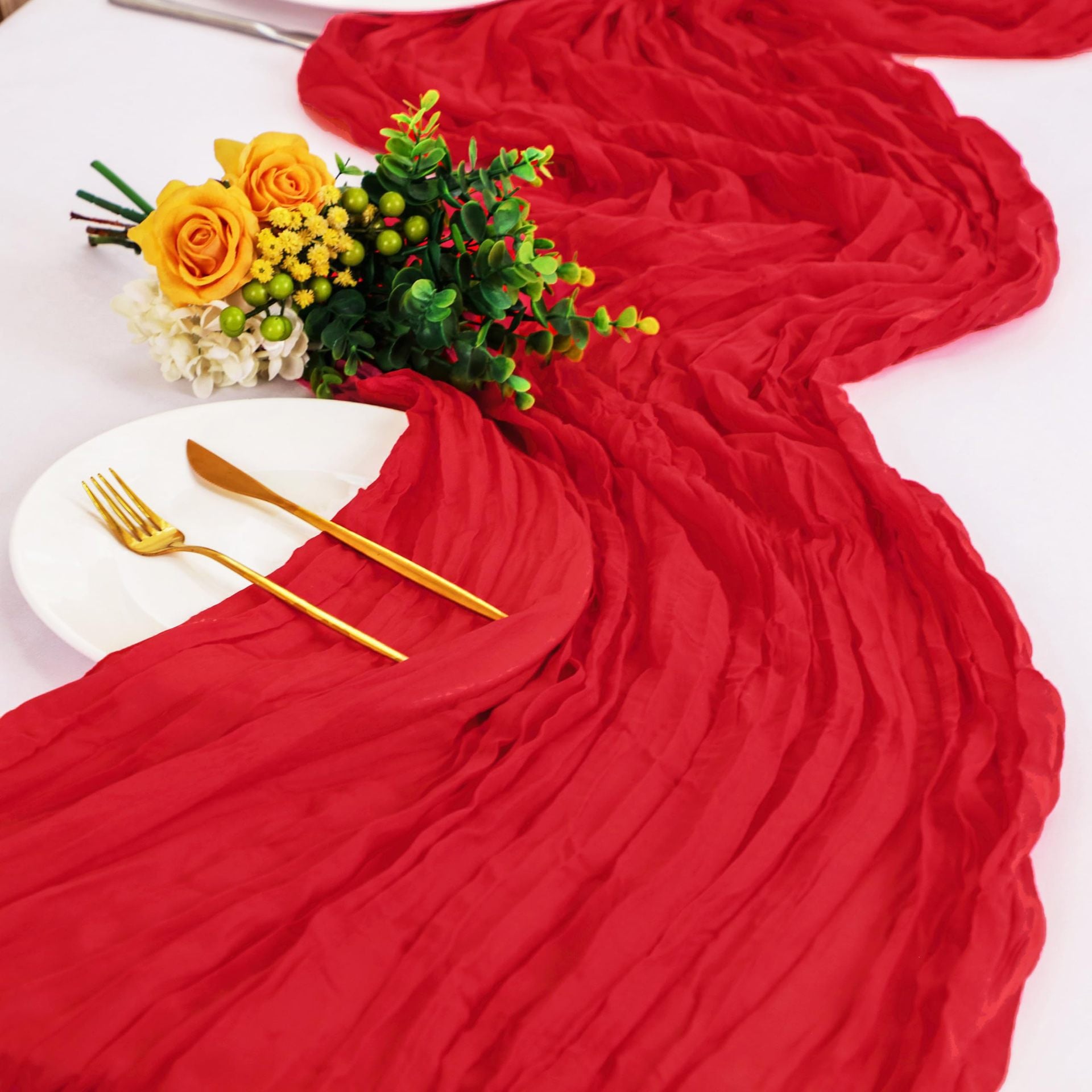 Cross-border foreign trade wholesale Bali yarn wrinkled table flag twist table flag tablecloth wedding party decoration wrinkled table flag