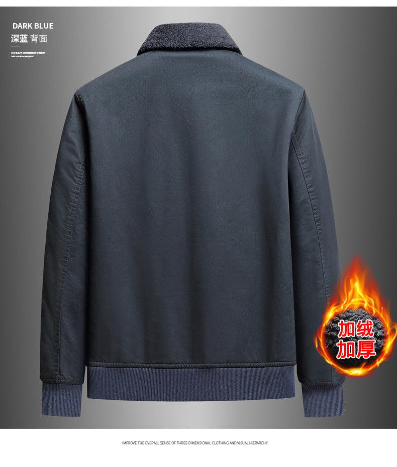 New Lamb Wool Jacket Men's Winter Thickened Wool Collar fleece-lined Overalls Cotton-padded Jacket Men's Jacket Casual Cotton-padded Jacket Aviator