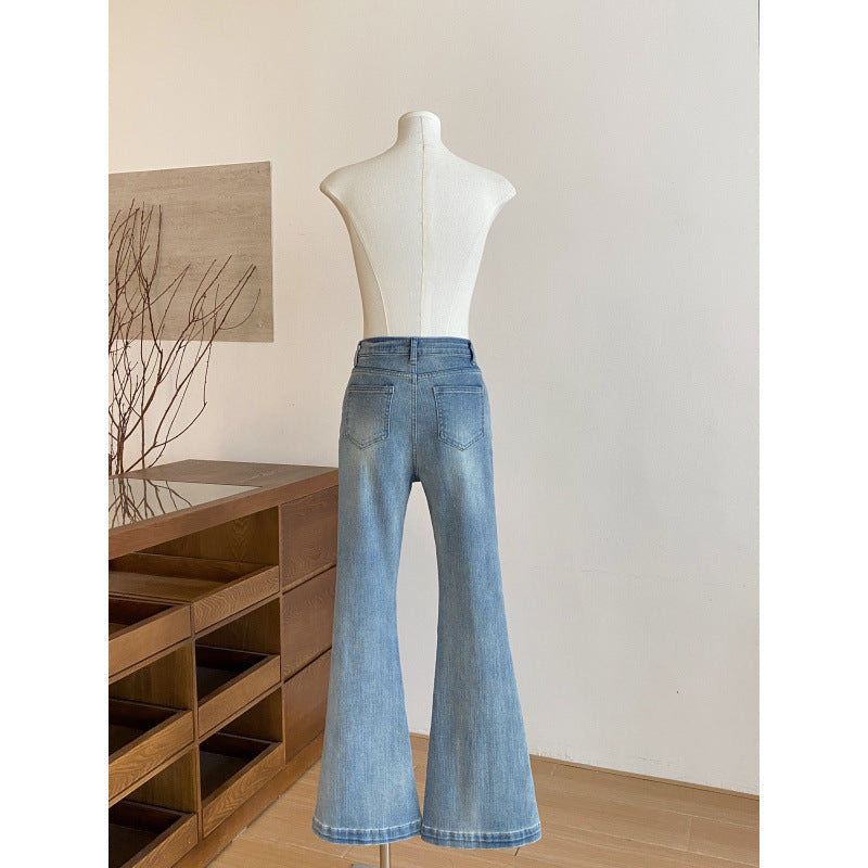 Korean 2025 Autumn New Women's Ins Blogger's Own Hip-Enhancing Slimming Look Bootcut Jeans Retro Slim Pants