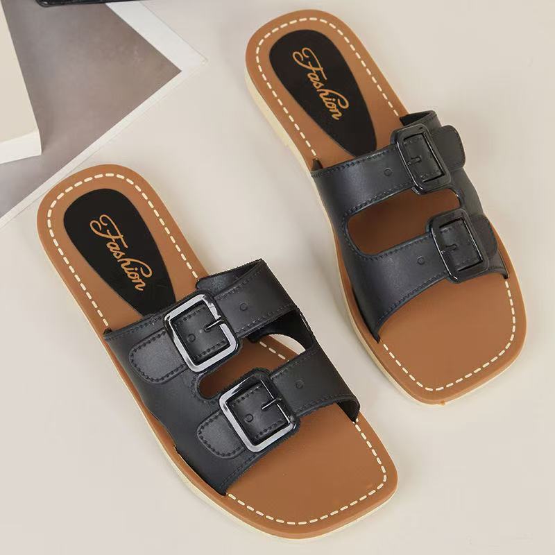 Slippers Women's Summer Internet Popular Cross-border Foreign Trade New Style Slippers for Outer Wear Fashionable All-match One-word Slippers Flat Beach Sandals