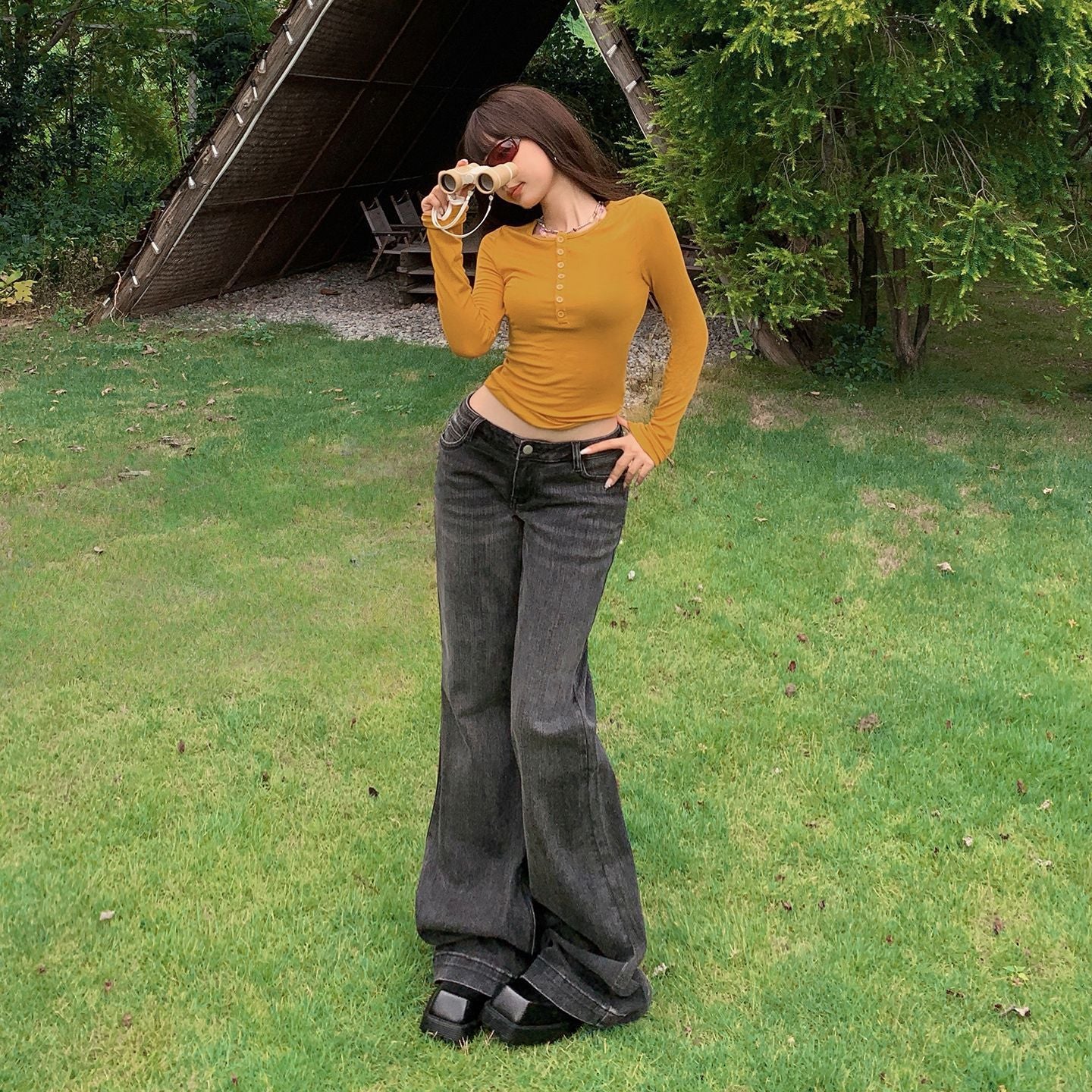American Style Black and Gray Low-Waist Bootcut Jeans for Women 2025 Autumn and Winter New Sexy Elastic Slimming Look Versatile Bell-Bottom Pants