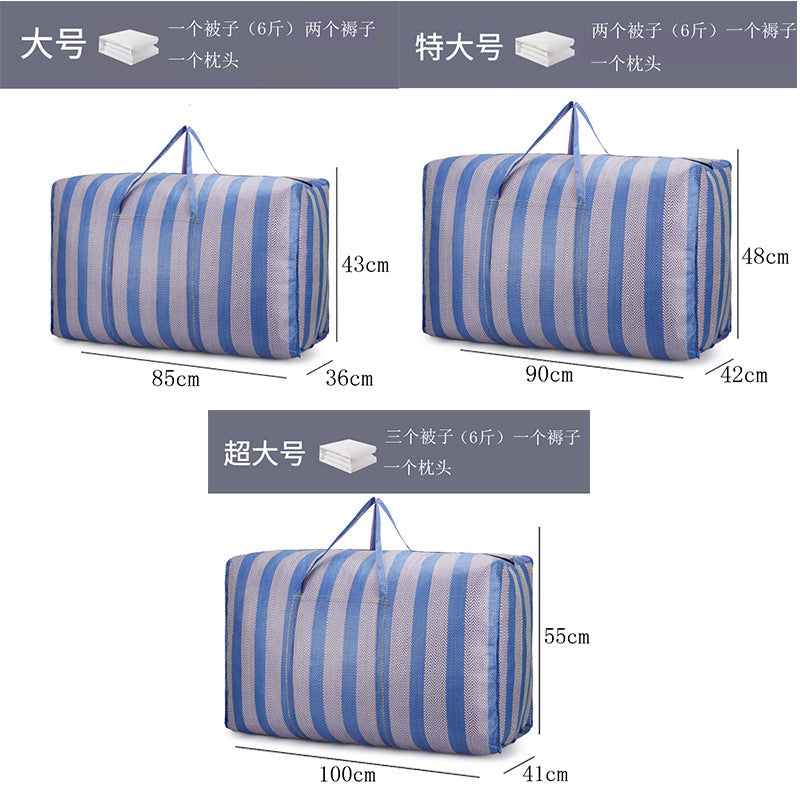 Nylon Woven Bag Student Moving Bag Large Capacity Luggage Moving Bag Blue and White Strip Packing Snakeskin Bag