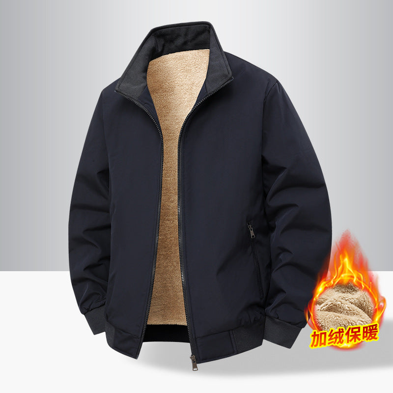 Thick Velvet Jacket 2025 Large Size Men's Outwear Autumn and Winter Middle-Aged and Elderly Stand-Up Collar Business Dad's Cotton Outwear