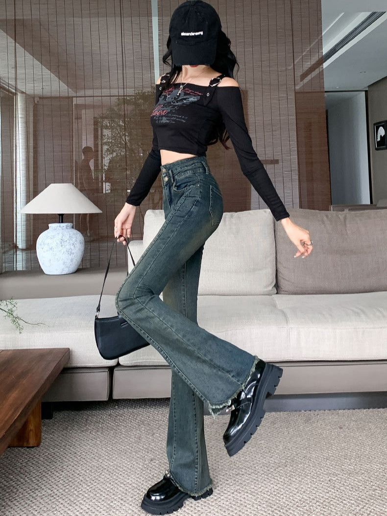 Vintage High-Waisted Slim-Fit Versatile Petite Bootcut Jeans 2025 New Flared Jeans for Women Early Autumn