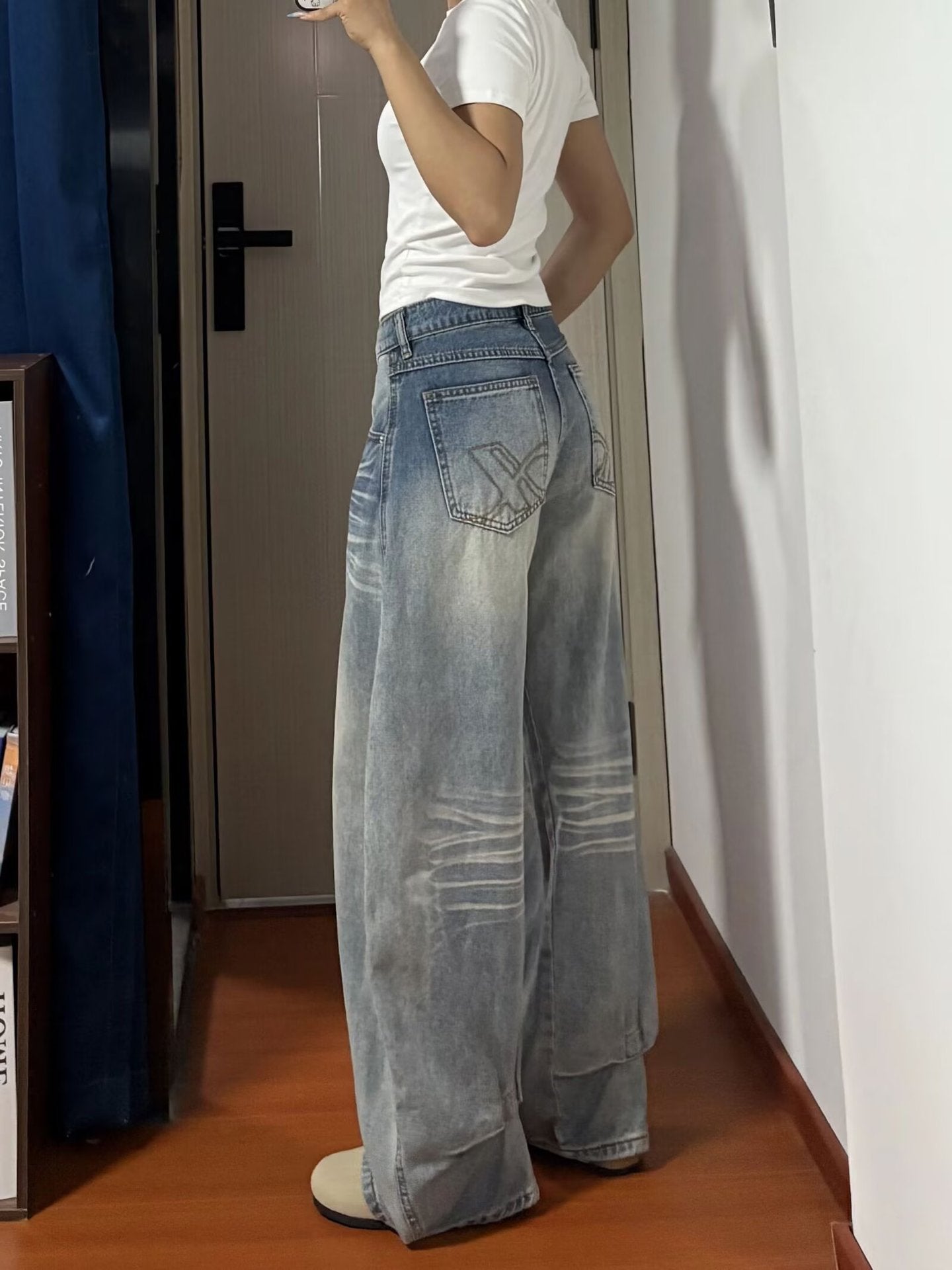 American-Style Wide-Leg Jeans for Women 2025 Spring and Autumn High-Waisted Loose Lazy Drapey Floor-Length Straight Pants