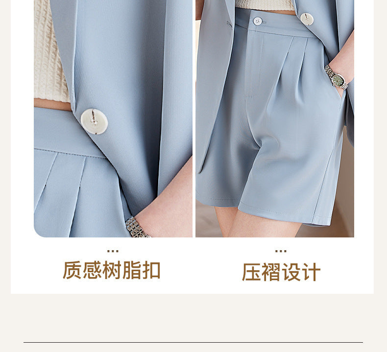 Blue Mid-Sleeve Chiffon Suit Jacket for Women 2025 New Summer Thin Style Fashionable High-End Shorts Suit