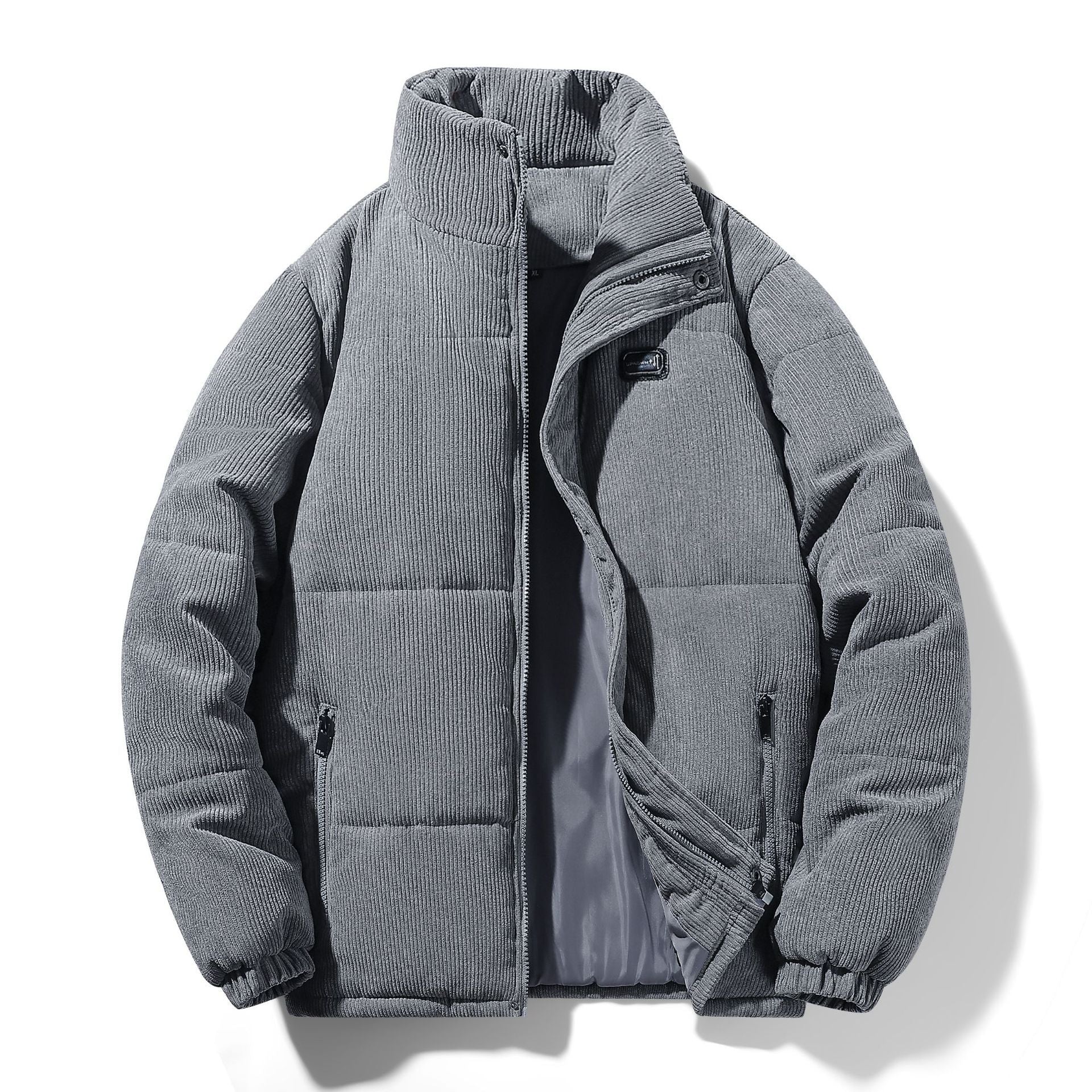 Thickened corduroy cotton-padded jacket for autumn and winter men's warm neck protection stand collar cotton-padded jacket European and American plus size fashionable cotton-padded jacket
