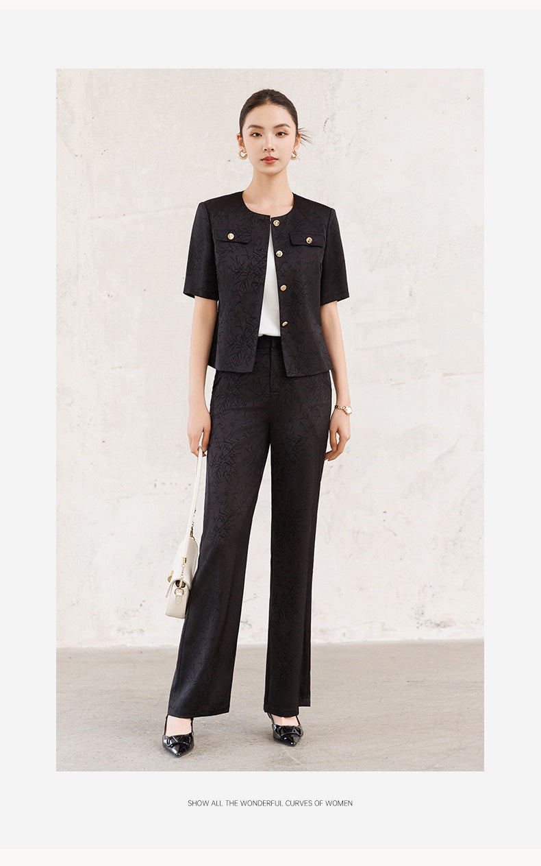 Summer Suit for Women, Thin, High-End, Professional, Fashionable, Short-Sleeved Suit, Wide-Leg Pants Two-Piece Set