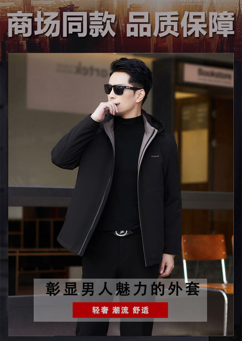 2024 Autumn and Winter Men's Thickened Warm Jacket for Middle-aged and Elderly Dads with Lapel Casual Detachable Liner Cotton-padded Jacket