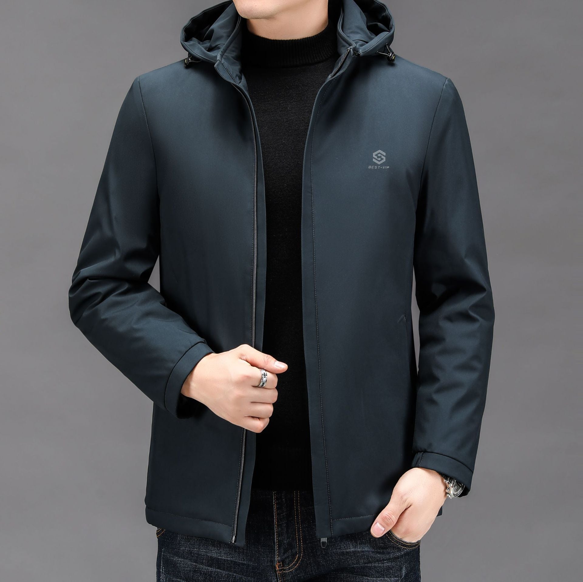 2024 Winter Hooded Business Cotton-padded Coat Men's Cotton-padded Coat New Thickened Warm Trendy Brand Casual Silk Cotton-padded Coat Jacket