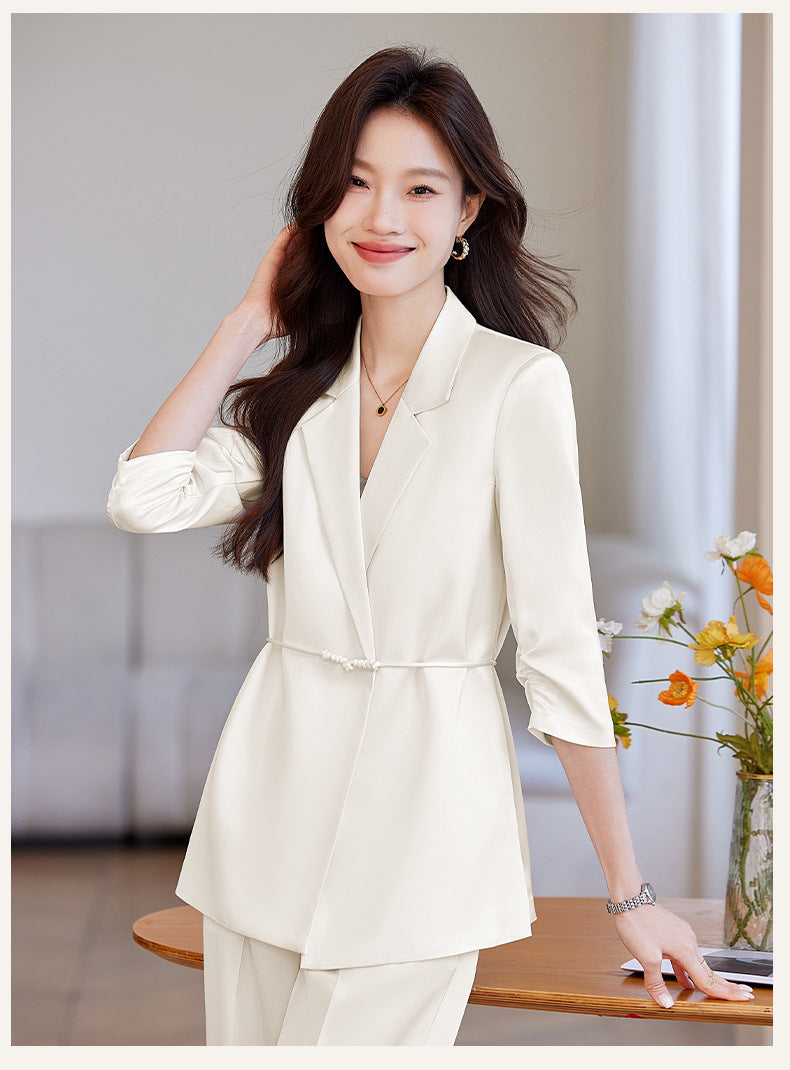 New Chinese-Style Women's Summer Thin Suit for Petite Figures, High-End Professional Attire, Acetate-Like Blazer