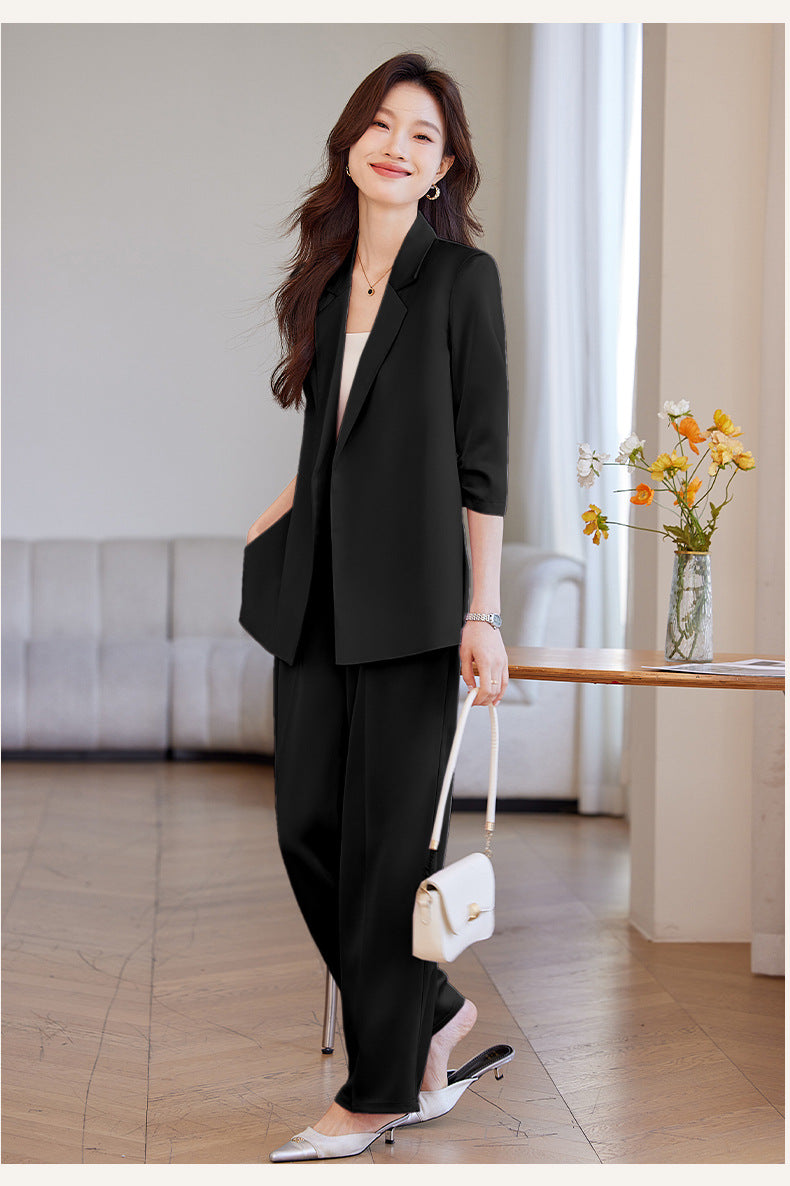 New Chinese-Style Women's Summer Thin Suit for Petite Figures, High-End Professional Attire, Acetate-Like Blazer
