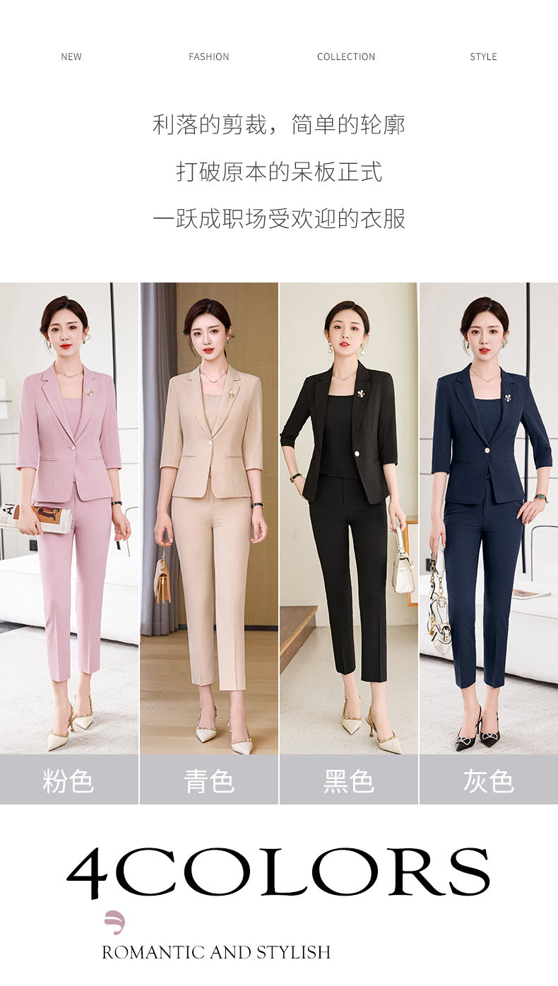 Pink Petite Suit for Women, Summer Thin High-End Short Professional Wear, Fashionable Elegant Casual Formal Wear