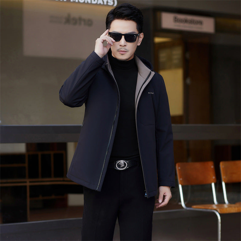 2024 Autumn and Winter Men's Thickened Warm Jacket for Middle-aged and Elderly Dads with Lapel Casual Detachable Liner Cotton-padded Jacket