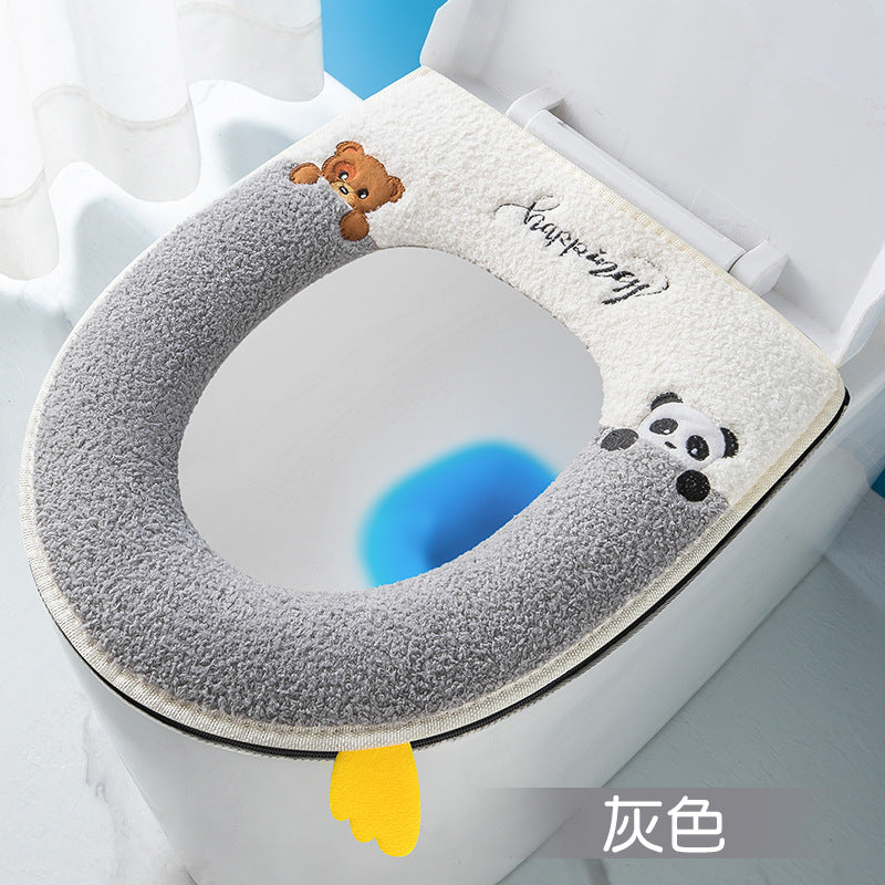 Household toilet cover portable zipper toilet seat cushion winter plush toilet seat cover waterproof thickened toilet mat