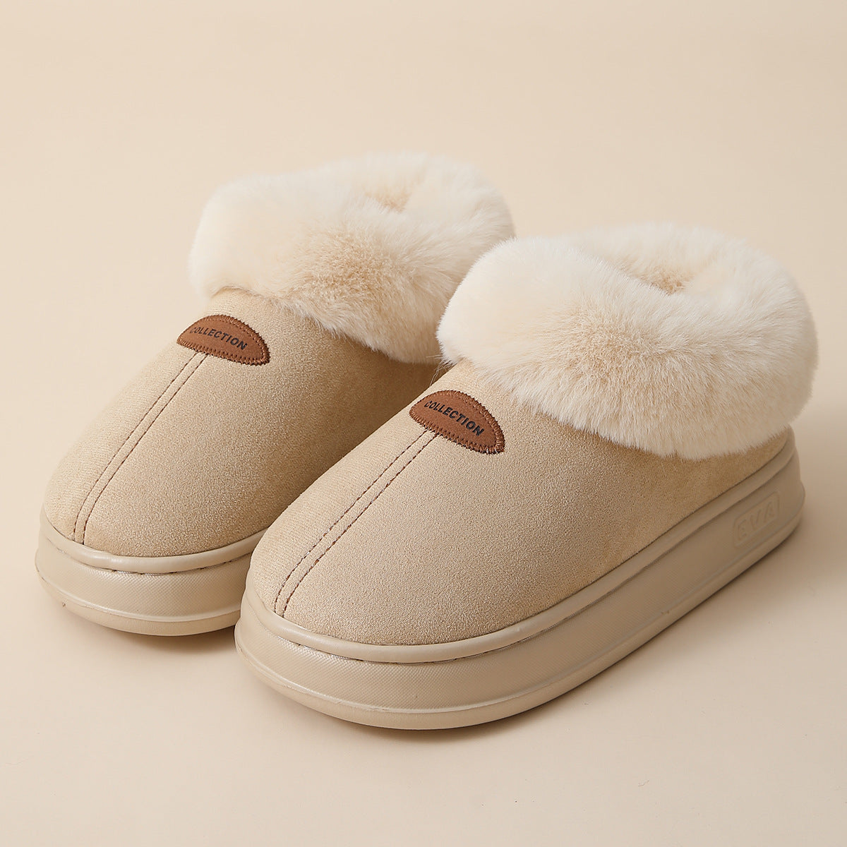 Cross-border Foreign Trade Autumn and Winter Big Hair Snow Boots Home Warm Thick-soled Couple Warm Outer Wearing Bag-heel Cotton Shoes Women