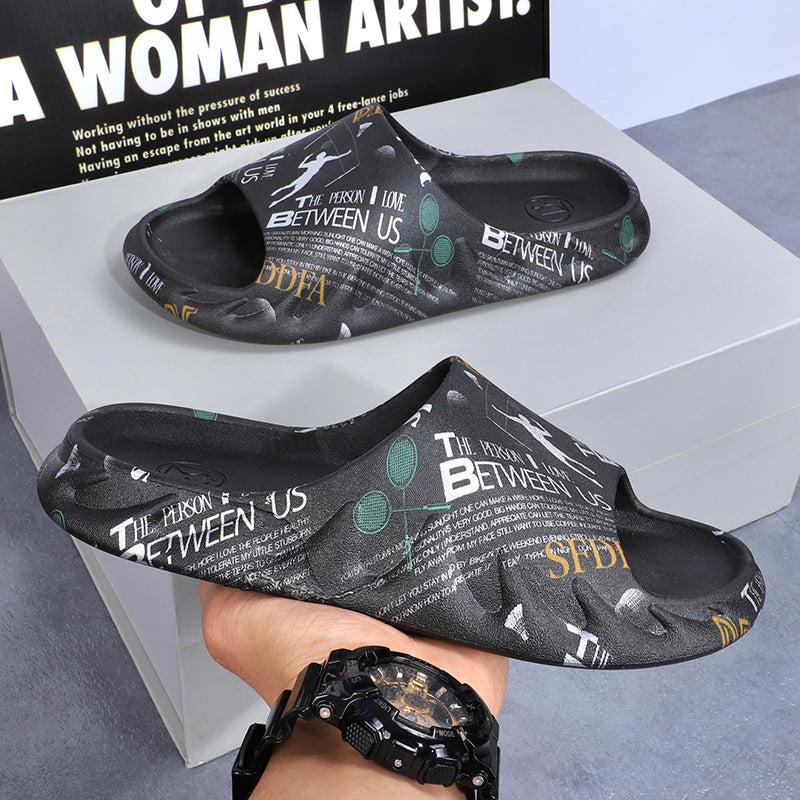 2025 New Style Slippers Men's Sporty Style Summer Odor-proof Non-slip Casual Flame Trendy Couple's Home Slippers