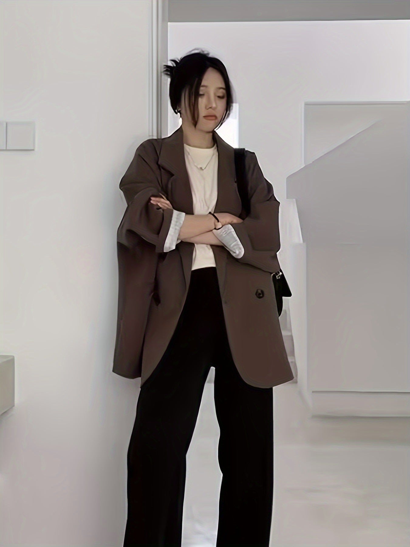 Lazy Style Suit Jacket for Women 2025 Spring and Autum New Street Celebrity Simple Loose Brown Small Suit