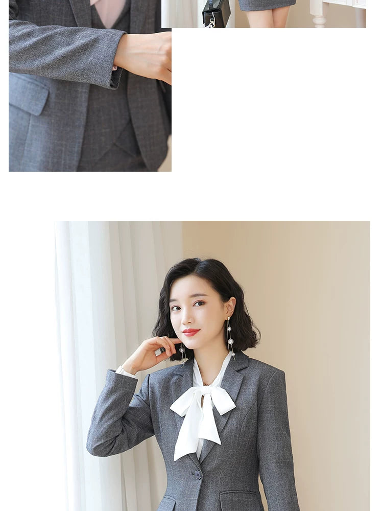 Business Fortress Women's Suit suit Work Clothes Fashion Chanel Elegant Grey Business Suit Vest Work Wear