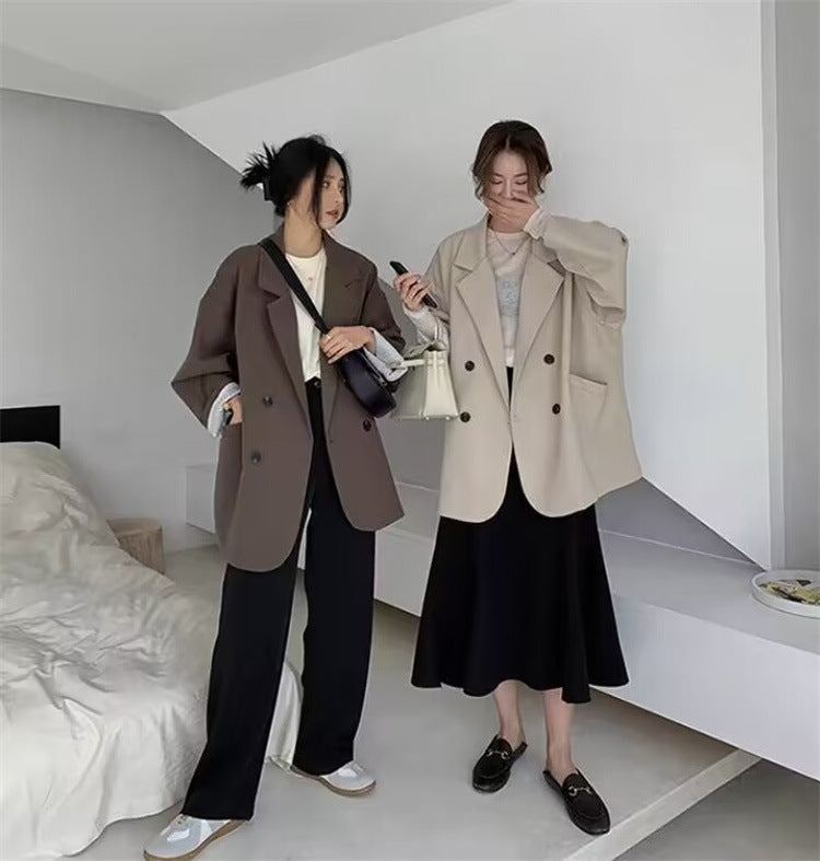 Lazy Style Suit Jacket for Women 2025 Spring and Autum New Street Celebrity Simple Loose Brown Small Suit