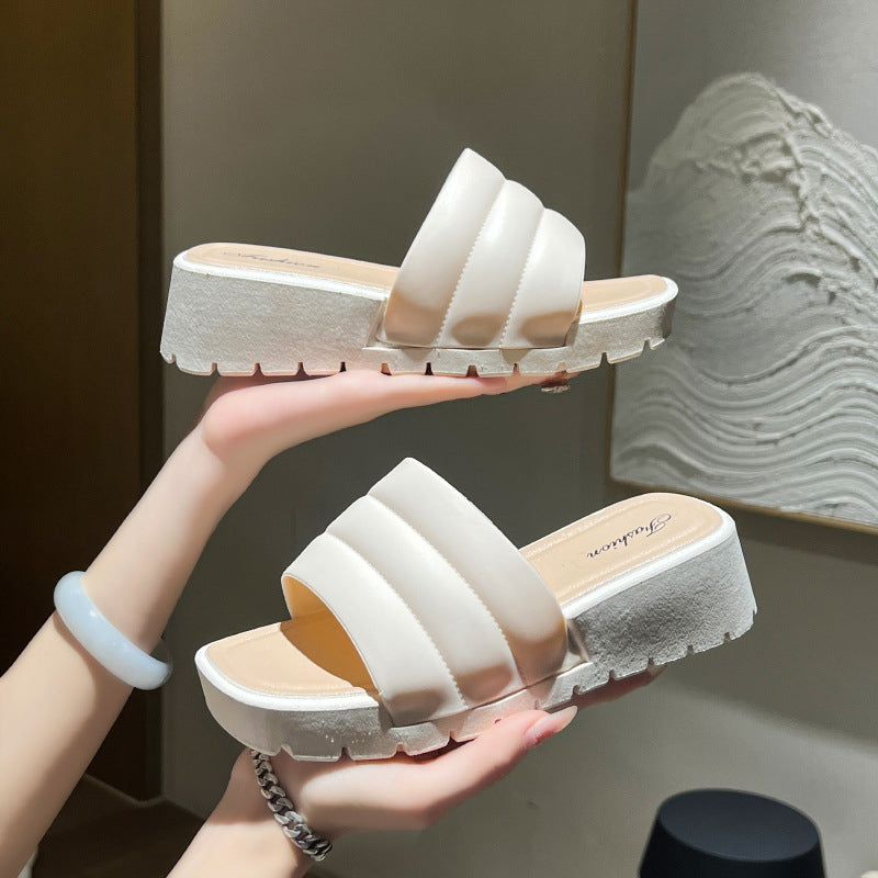 2024 New Wedge Slippers Women's Summer Southeast Asia Foreign Trade Thick Bottom Fashionable All-match Outer Wear Thickened Sandals
